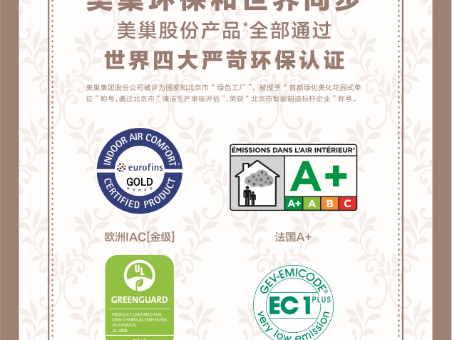 美巢集團股份產品全部通過世界四大嚴苛環保認證